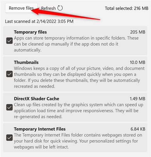 Nhấp vào "Xóa tệp".