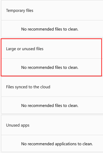 Các tập tin lớn hoặc chưa sử dụng được đánh dấu bằng hộp màu đỏ