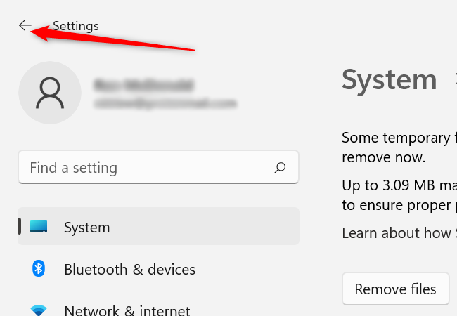 Nhấp vào mũi tên quay lại