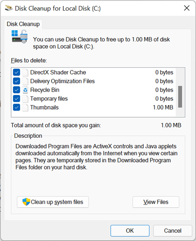 Menu chính Dọn dẹp đĩa