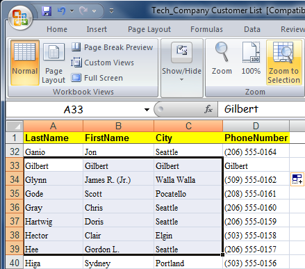 Magnify Selected Cells In Excel 2007