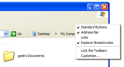 Minimalist Explorer Breadcrumbs for Windows XP