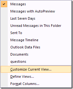 Customize the Displayed Fields in the Outlook Email List Pane