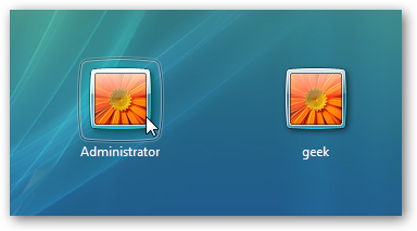 The administrator account available on the lock screen.