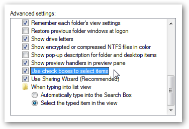 Select Files using Check Boxes in Windows Vista
