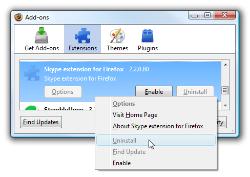 Manually Remove Skype Extension from Firefox