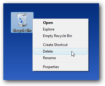 Right-click the &quot;Recycle Bin&quot; icon on the desktop and select &quot;Delete.&quot;