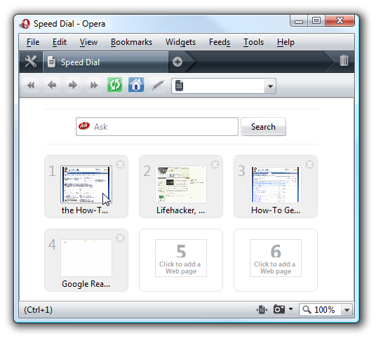 Set the Speed Dial as the Opera Startup Page