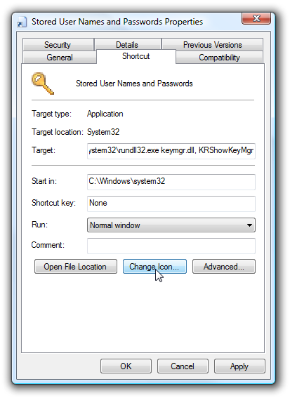 Create a Shortcut to the Stored User Names and Passwords Dialog in Windows