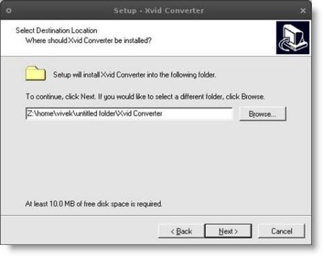 xvid converter select destination location