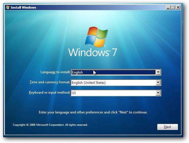 Windows 7 Install Screen