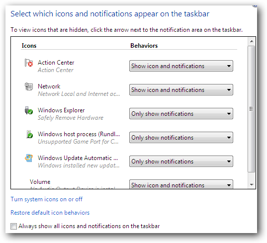 Windows 7 Icons and Notifications