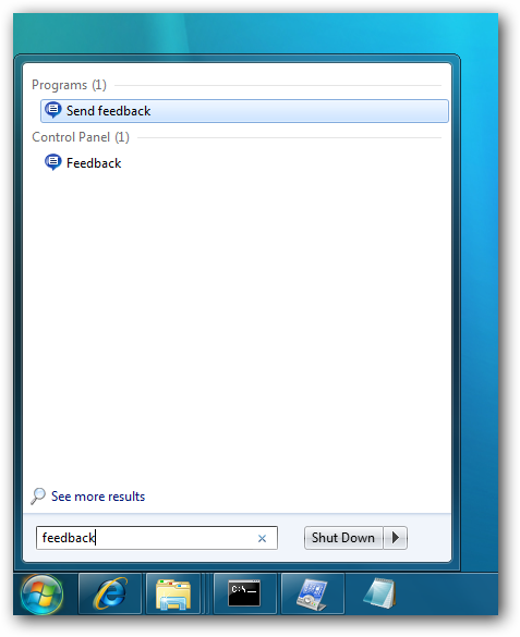 Windows 7 Send Feedback Search