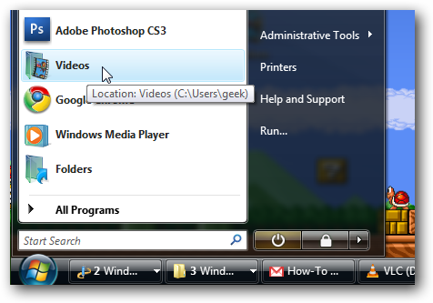 Windows Vista Pinned Start Menu Folder