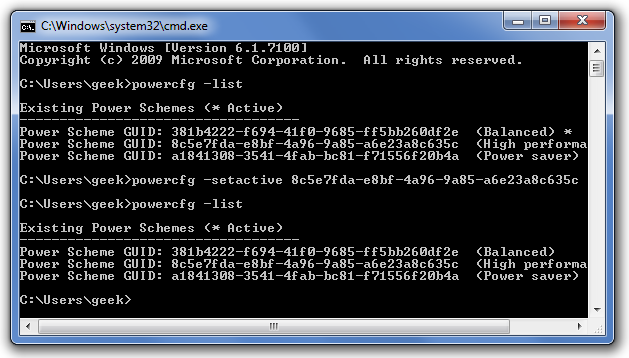 powercfg Command Prompt