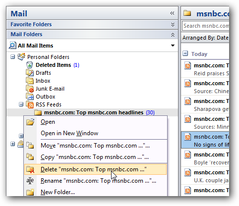 Outlook RSS Feeds