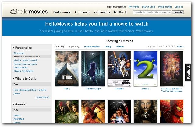 Quickly Find Movies to Watch at Hello Movies