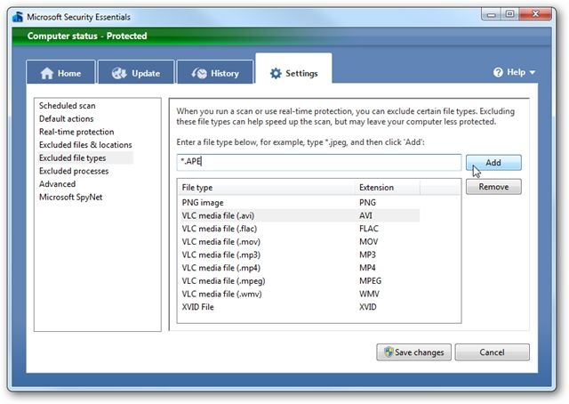 Make Microsoft Security Essentials Scan Faster by Excluding Certain File Types