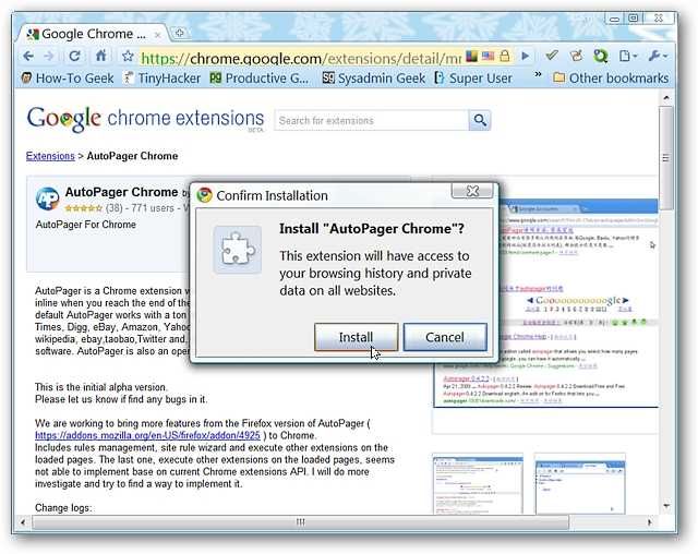 Enable AutoPaging Goodness in Google Chrome