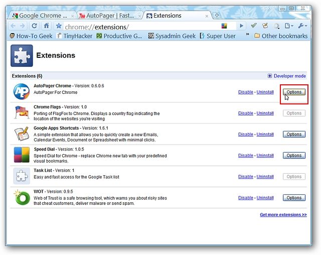 Enable AutoPaging Goodness in Google Chrome
