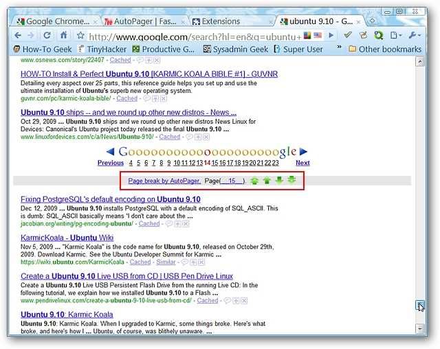 Enable AutoPaging Goodness in Google Chrome