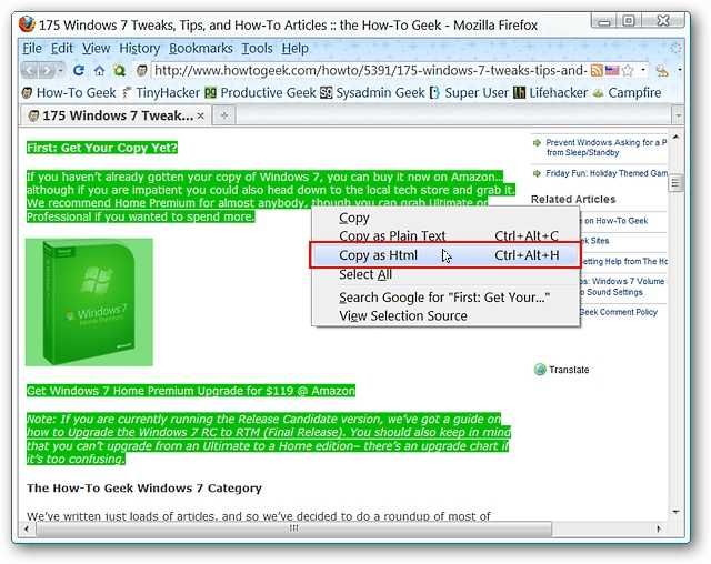 Remove Webpage Formatting or View the HTML Code When Copying in Firefox