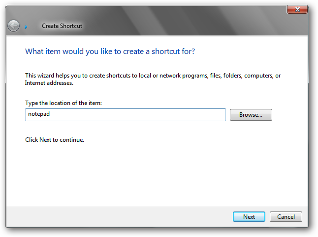 Create shortcut - step 1