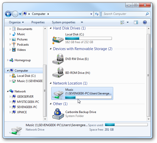 Map a Network Drive from XP to Windows 7