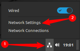 Click the network icon in the bottom right corner near the clock, then click &quot;Network Settings.&quot;