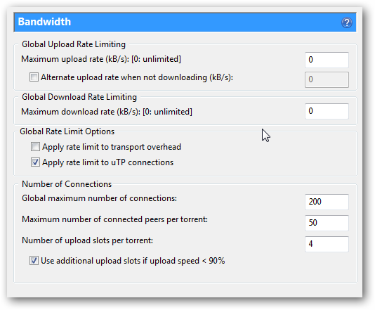 Bandwidth tab