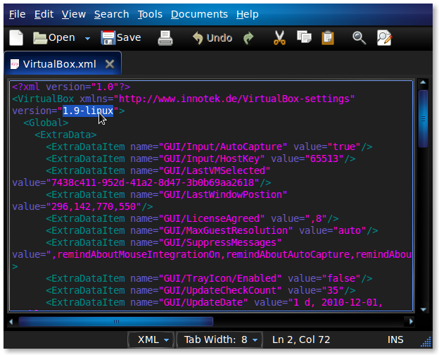 gedit vbox version
