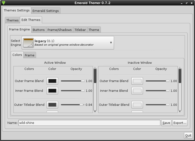 Emerald edit theme tab