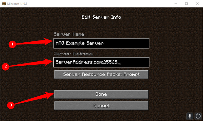 Set a server nickname, enter the IP address or URL, then click "Done."