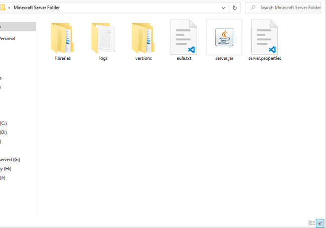 The files and folders that will be created in your Minecraft folder after running server.jar for the first. 