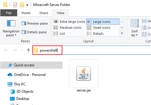 Type "powershell" into the address bar of File Explorer, then hit Enter. 