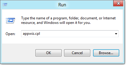Run Box with &quot;Appwiz.cpl.&quot; Click &quot;OK&quot; or hit Enter. 