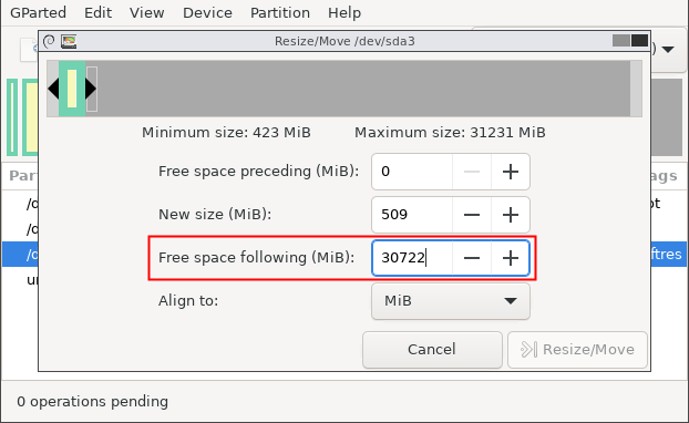 Not ehow much free space is following sda3.