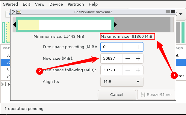 Enter the value of "Maximum Size" into the "New Size" box. 
