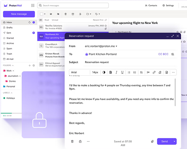 ProtonMail account drafting an email.
