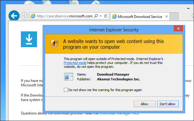 An Internet Explorer security warning