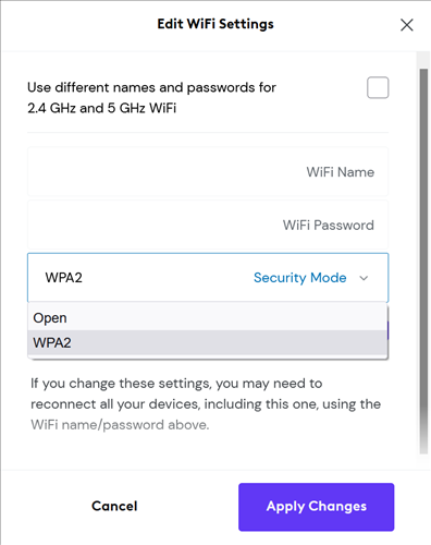 Set Security to WPA2 or WPA3.
