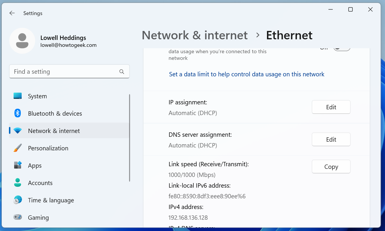 Windows 11 Ethernet settings