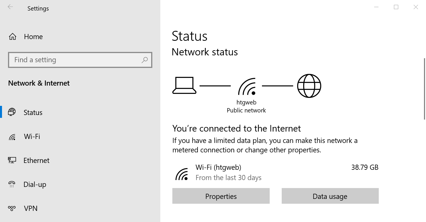 Windows 10 network & internet settings