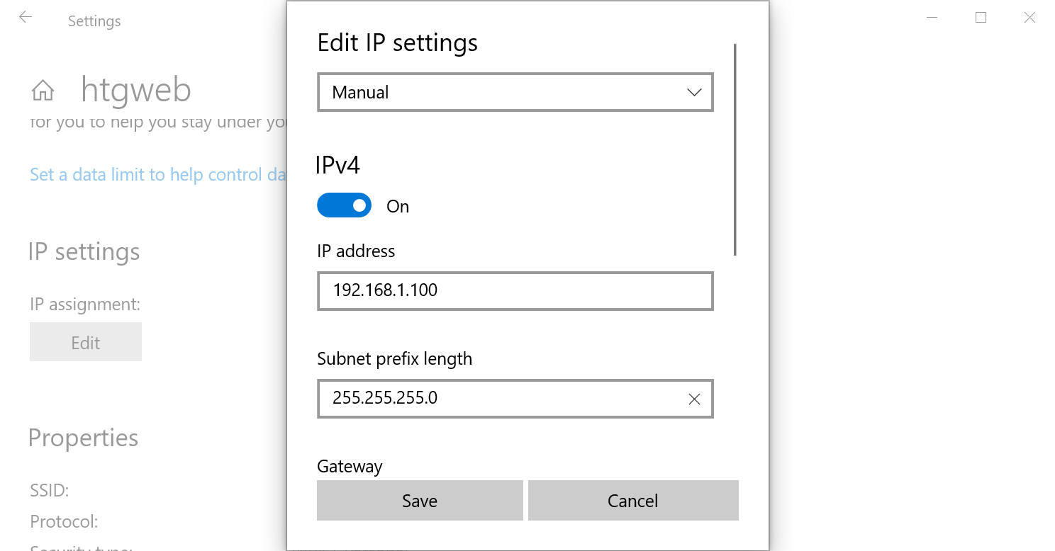 Windows 10 manual ip settings