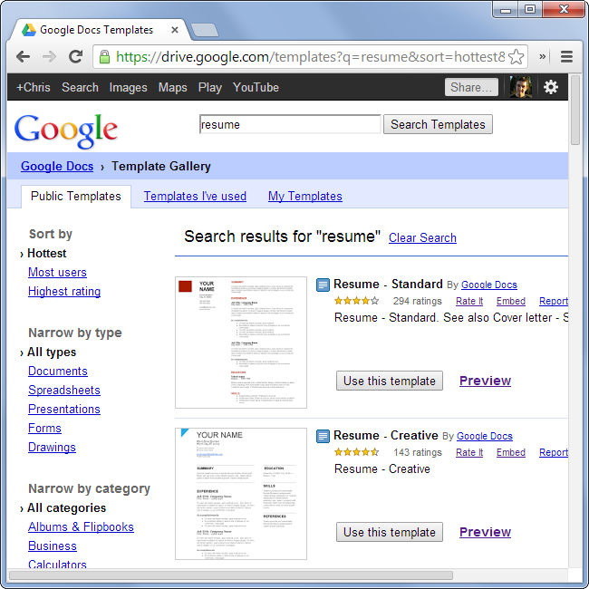 browse-google-docs-resume-templates