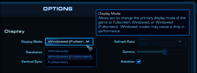 Пример полноэкранного оконного режима — изображение интерфейса
