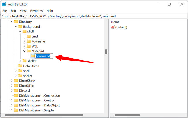 Name the new sub-key &ldquo;command&rdquo;