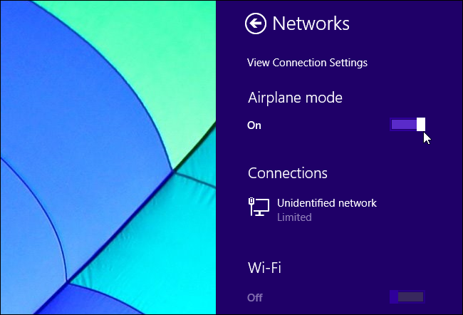 Airplane mode enabled on Windows 8. 