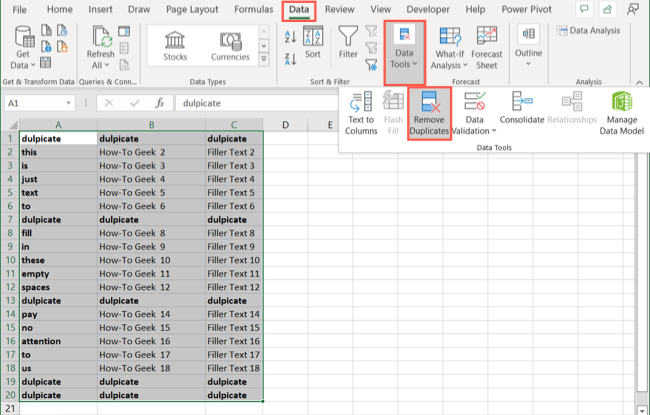 Remove Duplicates in Excel's Data Tools