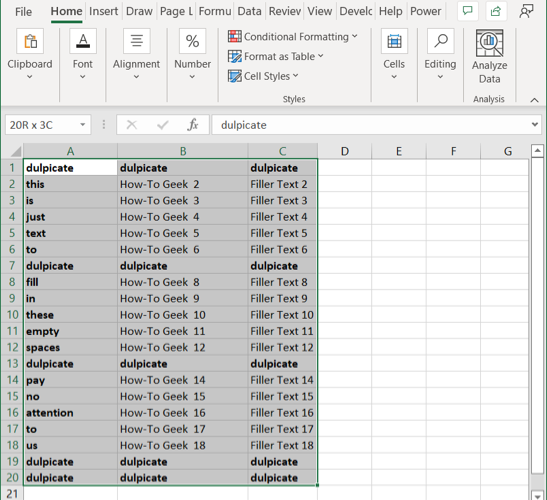 Cells selected in Excel sheet